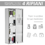 HOMCOM-Armadietto-Medicinale-Cassetta-Porta-Medicina-a-Quattro-Ripiani-in-Acciaio-Inox-30x12x60cm