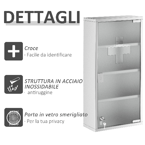 HOMCOM-Armadietto-Medicinale-Cassetta-Porta-Medicina-a-Quattro-Ripiani-in-Acciaio-Inox-30x12x60cm