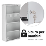 HOMCOM-Armadietto-Medicinale-Cassetta-Porta-Medicina-a-Quattro-Ripiani-in-Acciaio-Inox-30x12x60cm