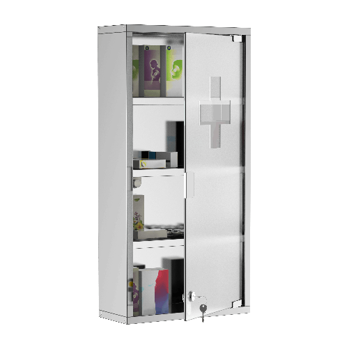 HOMCOM-Armadietto-Medicinale-Cassetta-Porta-Medicina-a-Quattro-Ripiani-in-Acciaio-Inox-30x12x60cm