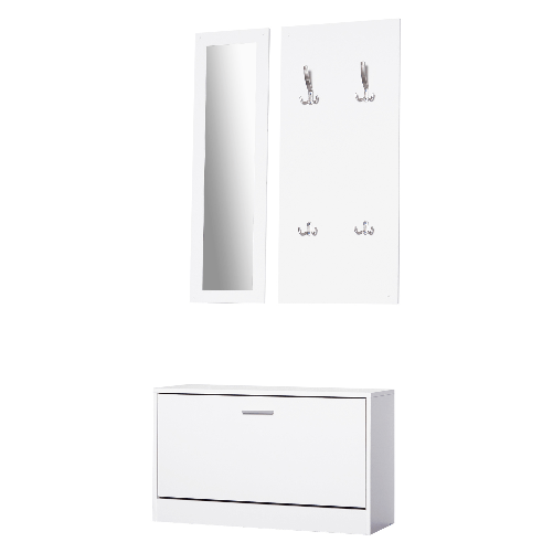 HOMCOM-Mobile-per-Ingresso-in-Legno-Set-3-Pezzi-con-Scarpiera-Appendiabiti-e-Specchio-80x27x46-5cm---Bianco