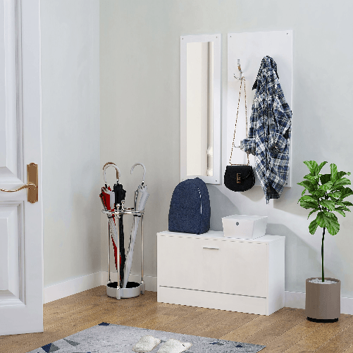 HOMCOM-Mobile-per-Ingresso-in-Legno-Set-3-Pezzi-con-Scarpiera-Appendiabiti-e-Specchio-80x27x46-5cm---Bianco