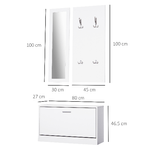 HOMCOM-Mobile-per-Ingresso-in-Legno-Set-3-Pezzi-con-Scarpiera-Appendiabiti-e-Specchio-80x27x46-5cm---Bianco
