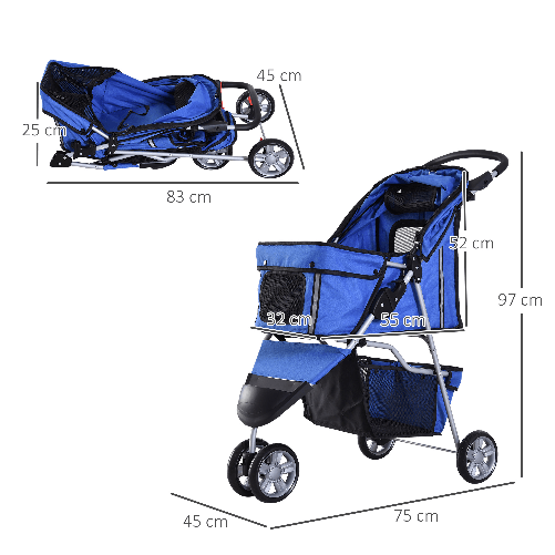 PawHut-Passeggino-per-Cani-10-kg-Pieghevole-Carrello-per-Cani-Animali-Domestici-Carrozzina-Blu-75-x-45-x-97cm