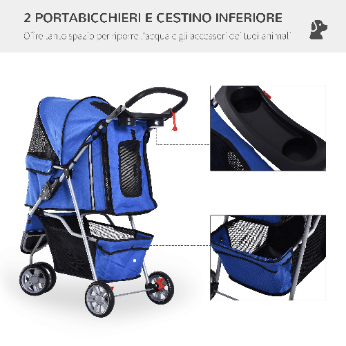 PawHut-Passeggino-per-Cani-10-kg-Pieghevole-Carrello-per-Cani-Animali-Domestici-Carrozzina-Blu-75-x-45-x-97cm