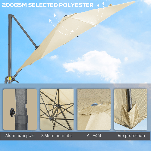 Outsunny-Ombrellone-da-Giardino-Decentrato-3x2-5-m-con-Angolazione-Regolabile-e-Girevole-a-360--Crema