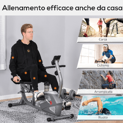 HOMCOM-Cyclette-Orizzontale-con-Schienale-e-Seduta-Regolabile-8-Resistenze-e-Monitor-LCD-121-5-136x62-5x98cm---Grigio