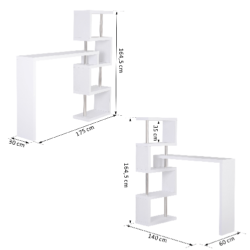 HOMCOM-HOMCOM-Moderna-Scrivania-con-Libreria-Ruotabile-Adatta-per-Ottimizzare-lo-Spazio-Finitura-Legno-Bianco