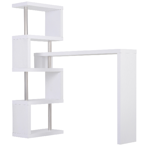 HOMCOM-HOMCOM-Moderna-Scrivania-con-Libreria-Ruotabile-Adatta-per-Ottimizzare-lo-Spazio-Finitura-Legno-Bianco