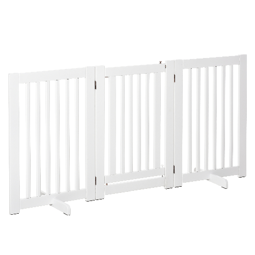 PawHut-Cancellino-per-Cani-Pieghevole-a-3-Pannelli-Porta-Centrale-con-Blocco-Struttura-in-MDF-155x76cm-Bianco