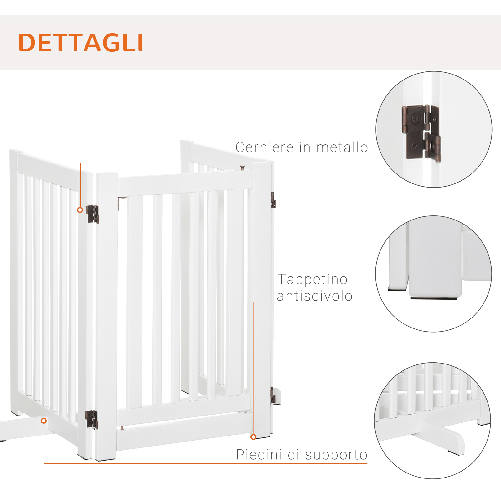 PawHut-Cancellino-per-Cani-Pieghevole-a-3-Pannelli-Porta-Centrale-con-Blocco-Struttura-in-MDF-155x76cm-Bianco