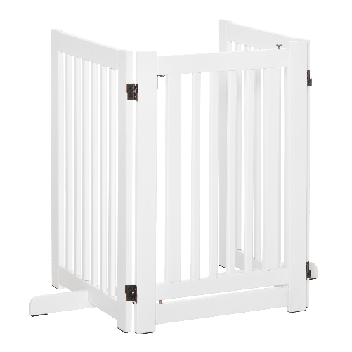 PawHut-Cancellino-per-Cani-Pieghevole-a-3-Pannelli-Porta-Centrale-con-Blocco-Struttura-in-MDF-155x76cm-Bianco