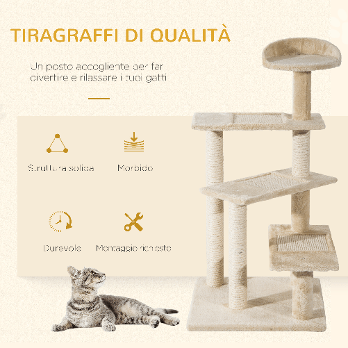 PawHut-Trespolo-per-Gatti-Multilivello-con-Tiragraffi-in-Sisal-Albero-per-Gatti-con-Piattaforme-e-Cuccia-in-Peluche-Beige-50x50x100cm