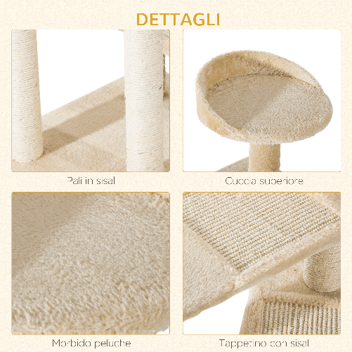 PawHut-Trespolo-per-Gatti-Multilivello-con-Tiragraffi-in-Sisal-Albero-per-Gatti-con-Piattaforme-e-Cuccia-in-Peluche-Beige-50x50x100cm