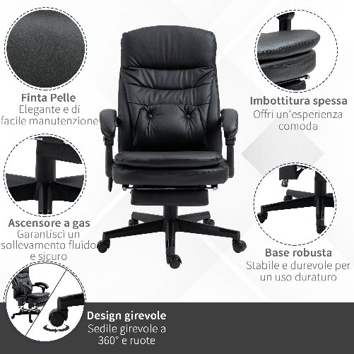 Vinsetto-Sedia-da-Ufficio-Massaggiante-in-Similpelle-con-Presa-USB-64x69x107-115cm-Nero