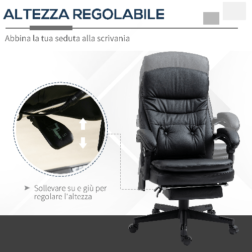 Vinsetto-Sedia-da-Ufficio-Massaggiante-in-Similpelle-con-Presa-USB-64x69x107-115cm-Nero