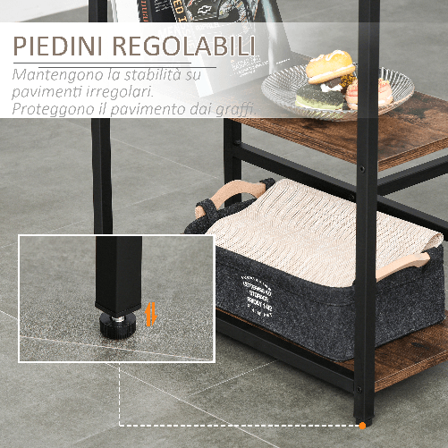 HOMCOM-Set-Tavolo-Alto-con-2-Sgabelli-e-Scaffale-Stile-Industriale-in-Metallo-e-Legno-Marrone-Rustico