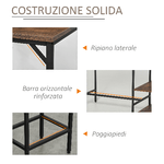HOMCOM-Set-Tavolo-Alto-con-2-Sgabelli-e-Scaffale-Stile-Industriale-in-Metallo-e-Legno-Marrone-Rustico
