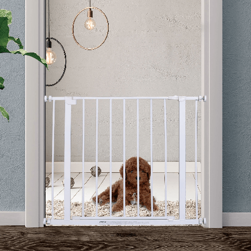 PawHut-Cancelletto-di-Sicurezza-per-Animali-Allargabile-Facile-Installazione-con-Supporti-a-Pressione-Acciaio-Resistente-con--una-Finitura-Verniciata-a-Polvere-Bianco-76x76-82cm
