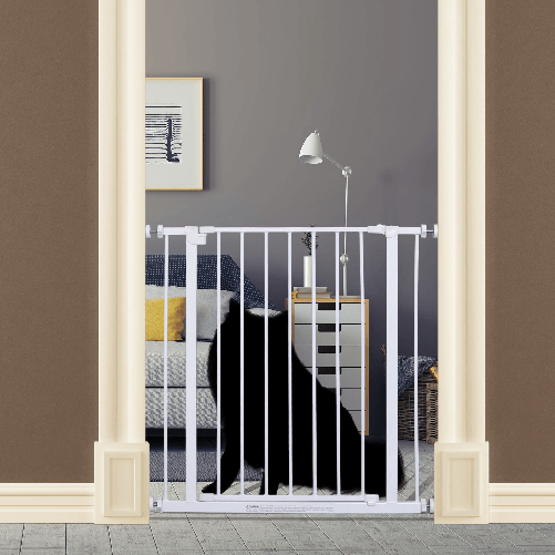 PawHut-Cancelletto-di-Sicurezza-per-Animali-Allargabile-Facile-Installazione-con-Supporti-a-Pressione-Acciaio-Resistente-con--una-Finitura-Verniciata-a-Polvere-Bianco-76x76-82cm