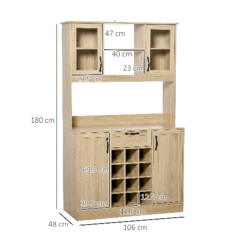 HOMCOM-Mobile-Credenza-Alta-da-Cucina-con-Cassetto-4-Armadietti-Mensole-e-Portabottiglie-in-Legno-Rovere