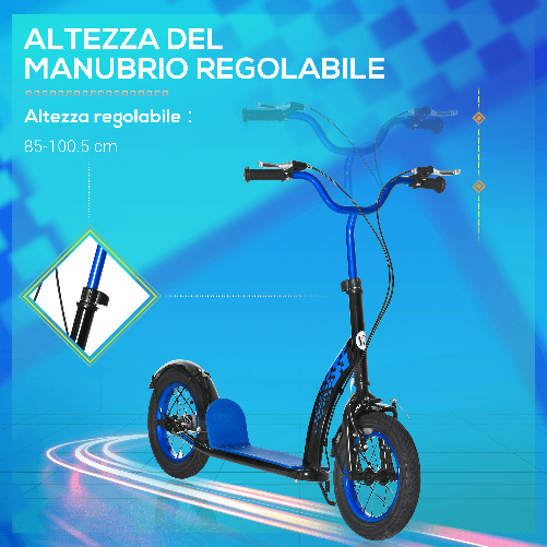 HOMCOM-Monopattino-per-Bambini-5--Anni-Altezza-Regolabile-e-Doppio-Freno-118x55-5x85-100-5cm-Blu