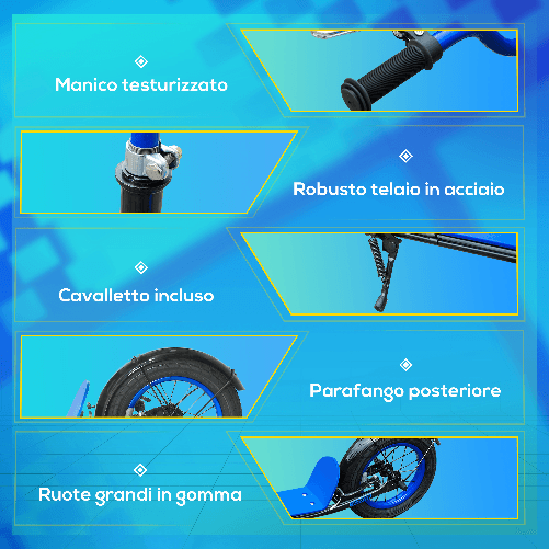 HOMCOM-Monopattino-per-Bambini-5--Anni-Altezza-Regolabile-e-Doppio-Freno-118x55-5x85-100-5cm-Blu
