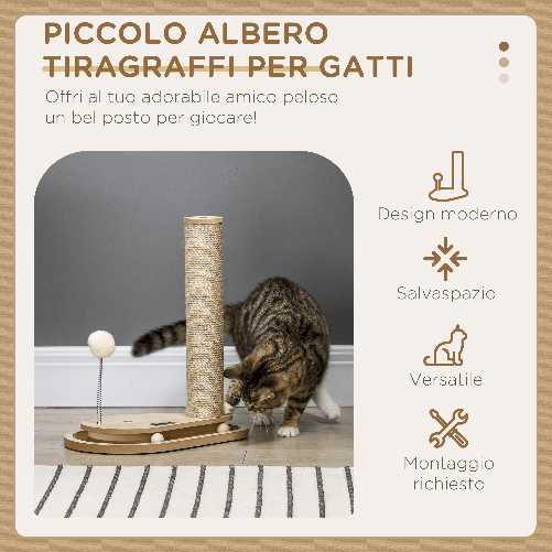 PawHut-Tiragraffi-per-Gatti-4kg-max-in-Truciolato-e-Iuta-con-Palline-da-Gioco-Incluse-35x23x40-cm-color-Rovere