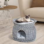 PawHut-Cuccia-per-Gatti-a-2-Ripiani-In-Vimini-Grigio-con-2-Cuscini-Lavabili-Interno-Esterno-56---37---40cm