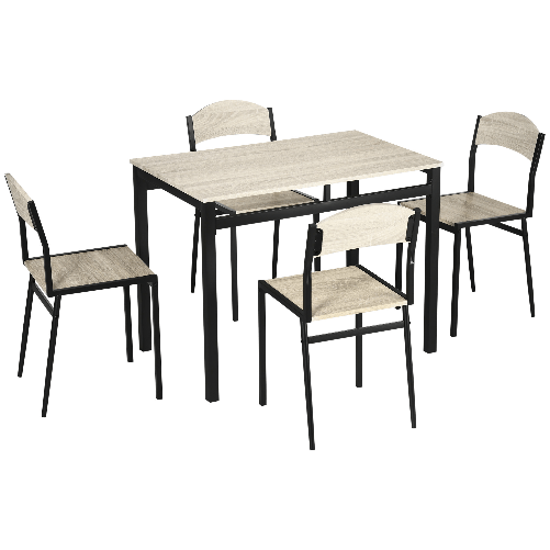 HOMCOM-Set-da-Pranzo-con-Tavolo-Rettangolare-e-4-Sedie-in-Acciaio-e-MDF-Nero-e-Rovere