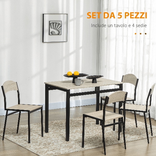HOMCOM-Set-da-Pranzo-con-Tavolo-Rettangolare-e-4-Sedie-in-Acciaio-e-MDF-Nero-e-Rovere