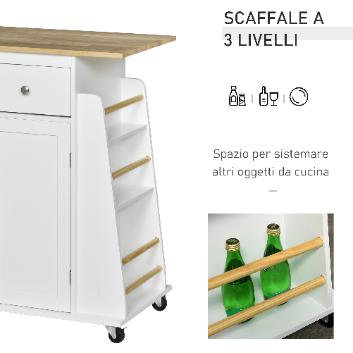 HOMCOM-Carrello-da-Cucina-Portaspezie-a-3-Livelli-e-4-Ruote-in-MDF-e-Truciolato-89x45x89cm-Bianco