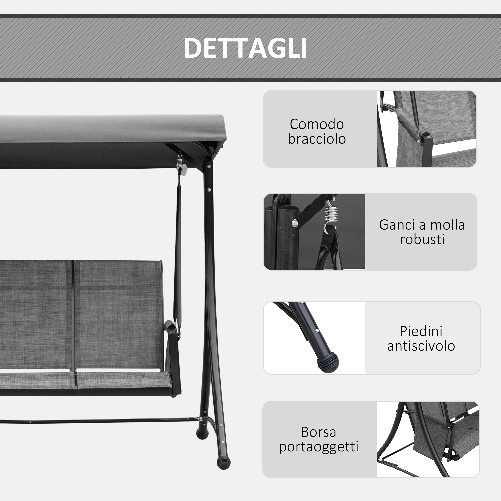 Outsunny-Dondolo-3-Posti-da-Giardino-o-Terrazzo-con-Tettuccio-Regolabile-e-Tasche-Portaoggetti-Grigio-Scuro-196x128x172cm