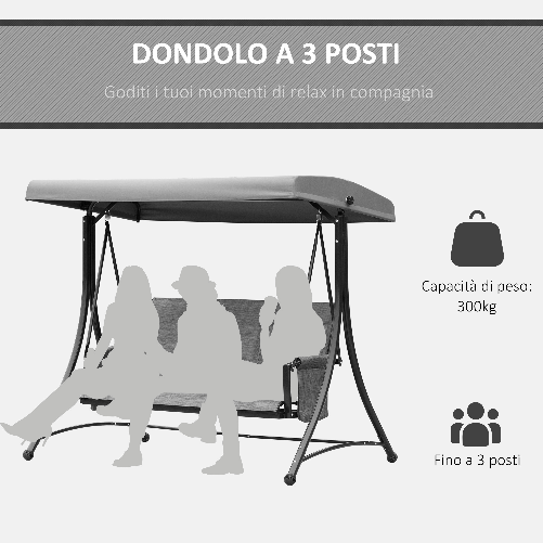 Outsunny-Dondolo-3-Posti-da-Giardino-o-Terrazzo-con-Tettuccio-Regolabile-e-Tasche-Portaoggetti-Grigio-Scuro-196x128x172cm