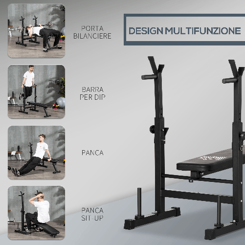 HOMCOM-Panca-Pesi-Pieghevole-con-8-Altezze-Regolabili-per-Sollevamento-Pesi-e-Trazioni-in-Acciaio-e-PU-140x73x98-122cm-Nera