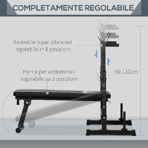 HOMCOM-Panca-Pesi-Pieghevole-con-8-Altezze-Regolabili-per-Sollevamento-Pesi-e-Trazioni-in-Acciaio-e-PU-140x73x98-122cm-Nera