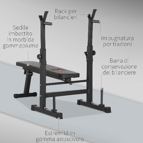 HOMCOM-Panca-Pesi-Pieghevole-con-8-Altezze-Regolabili-per-Sollevamento-Pesi-e-Trazioni-in-Acciaio-e-PU-140x73x98-122cm-Nera