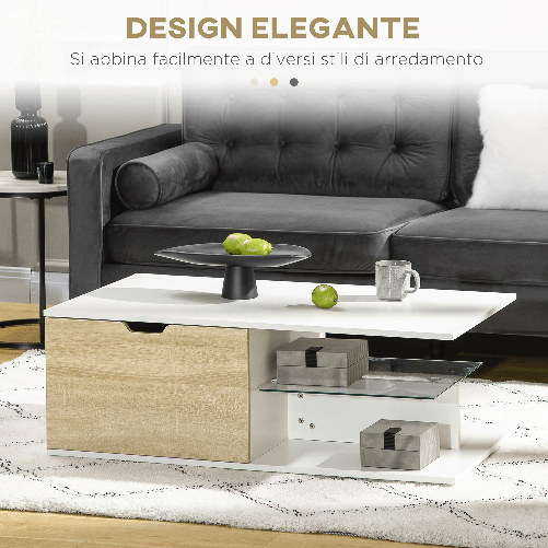 HOMCOM-Tavolino-Basso-da-Caffe-in-Truciolato-con-Cassetti-e-Ripiano-in-Vetro-per-Soggiorno-e-Ingresso-106x58x39-cm-Bianco