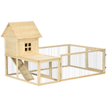 PawHut-Conigliera-per-Interno-in-Legno-d-Abete-con-Vassoio-Estraibile-3-Porte-e-Area-Esterna-151-5x106x97-cm