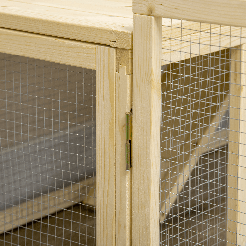 PawHut-Conigliera-per-Interno-in-Legno-d-Abete-con-Vassoio-Estraibile-3-Porte-e-Area-Esterna-151-5x106x97-cm