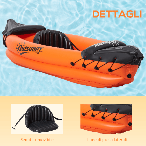 Outsunny-Canoa-Gonfiabile-2-Posti-in-PVC-con-2-Remi-in-Alluminio-e-Accessori-Arancione