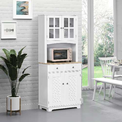 HOMCOM-Credenza-Alta-per-Cucina-Mobile-Buffet-in-Legno-Bianco-Armadio-Dispensa-in-Stile-Classico-Bianco-68x39-5x170cm