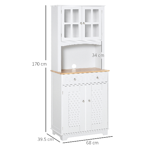 HOMCOM-Credenza-Alta-per-Cucina-Mobile-Buffet-in-Legno-Bianco-Armadio-Dispensa-in-Stile-Classico-Bianco-68x39-5x170cm