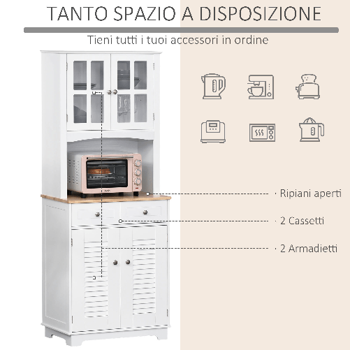 HOMCOM-Credenza-Alta-per-Cucina-Mobile-Buffet-in-Legno-Bianco-Armadio-Dispensa-in-Stile-Classico-Bianco-68x39-5x170cm