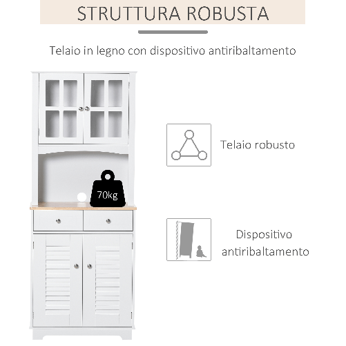 HOMCOM-Credenza-Alta-per-Cucina-Mobile-Buffet-in-Legno-Bianco-Armadio-Dispensa-in-Stile-Classico-Bianco-68x39-5x170cm