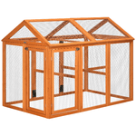 PawHut Gabbia per Galline in Legno con Porte Multiple e Rete in Metallo, 140x88.5x106cm, Arancione