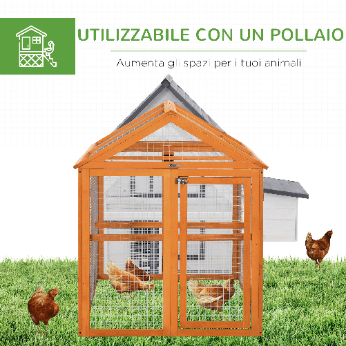 PawHut-Gabbia-per-Galline-in-Legno-con-Porte-Multiple-e-Rete-in-Metallo-140x88-5x106cm-Arancione