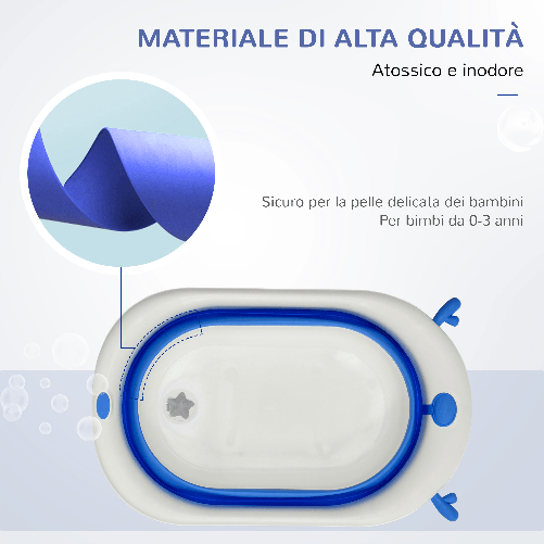 HOMCOM-Vaschetta-Bagnetto-Pieghevole-per-Bambini-0-3-Anni-con-Indicatore-di-Temperatura-e-Cuscino-81-5x50-5x23-5-cm-Blu
