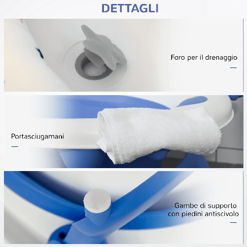 HOMCOM-Vaschetta-Bagnetto-Pieghevole-per-Bambini-0-3-Anni-con-Indicatore-di-Temperatura-e-Cuscino-81-5x50-5x23-5-cm-Blu