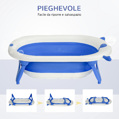 HOMCOM-Vaschetta-Bagnetto-Pieghevole-per-Bambini-0-3-Anni-con-Indicatore-di-Temperatura-e-Cuscino-81-5x50-5x23-5-cm-Blu